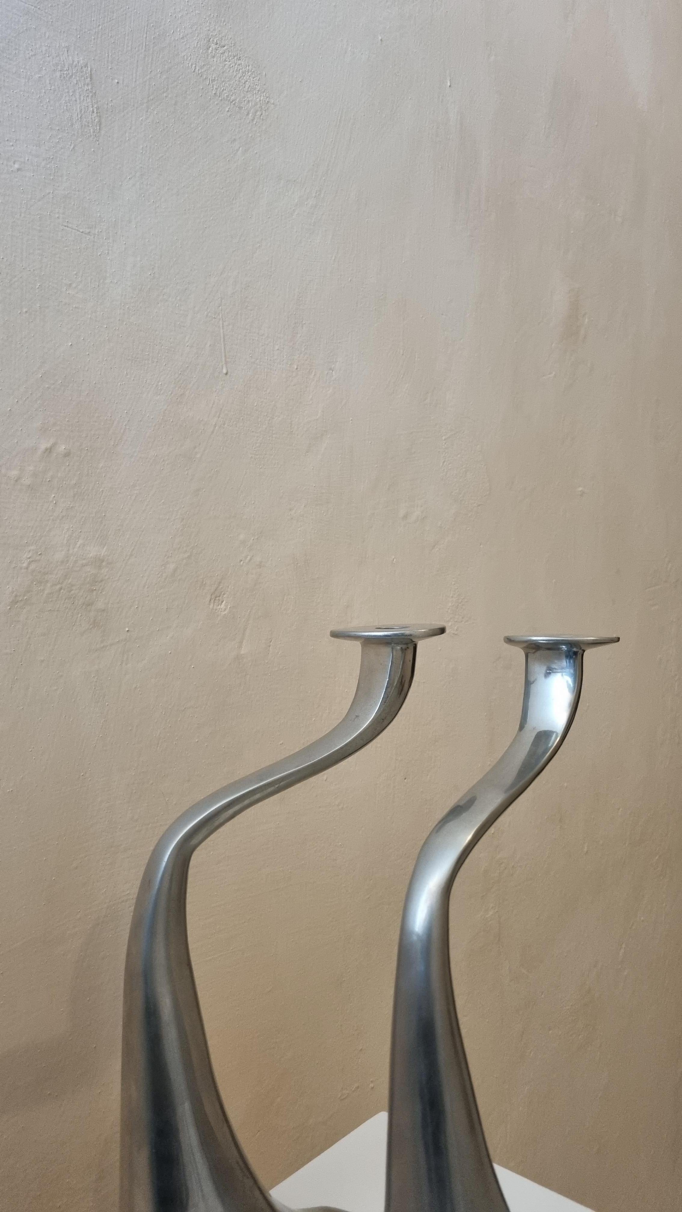 Italian Pair of aluminum candlesticks mod. Turner by Xavier Lust produced by Driade, 90s