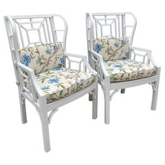 Pair of Aluminum Chippendale Style Wingback Chairs with Custom Cushions