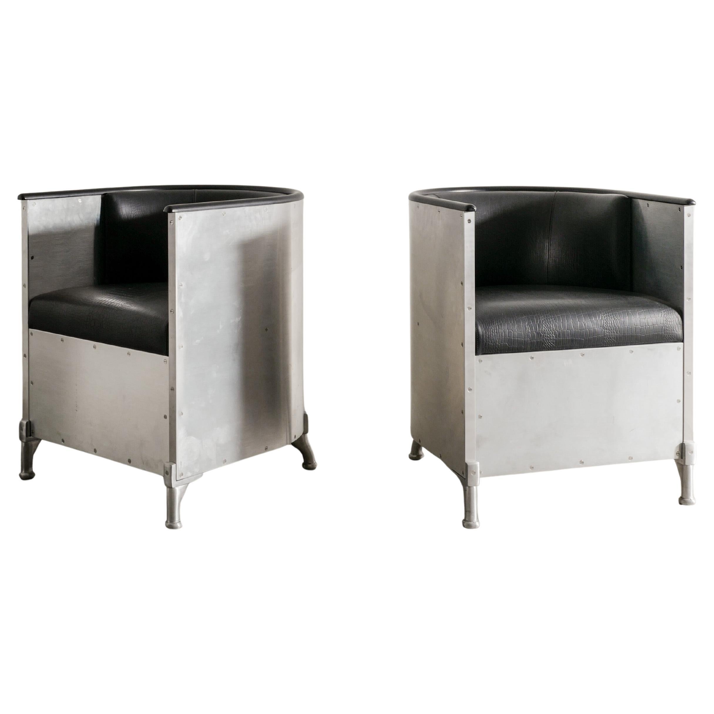 Pair of Aluminum & Croco Leather Armchairs by Mats Theselius by Källemo, 1990s
