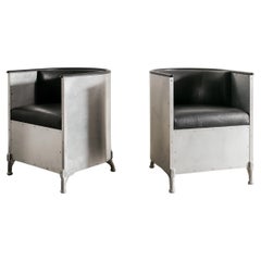 Pair of Aluminum & Croco Leather Armchairs by Mats Theselius by Källemo, 1990s