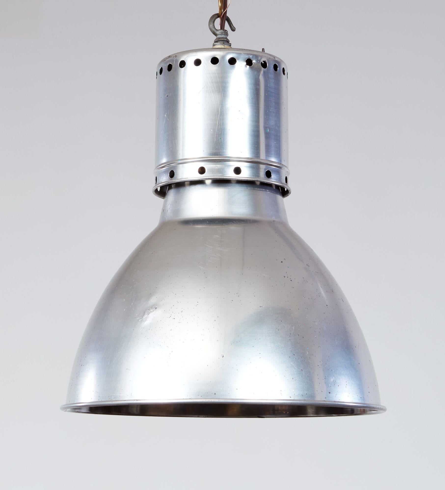 Pair of Aluminum Dome Pendant Lights For Sale 5