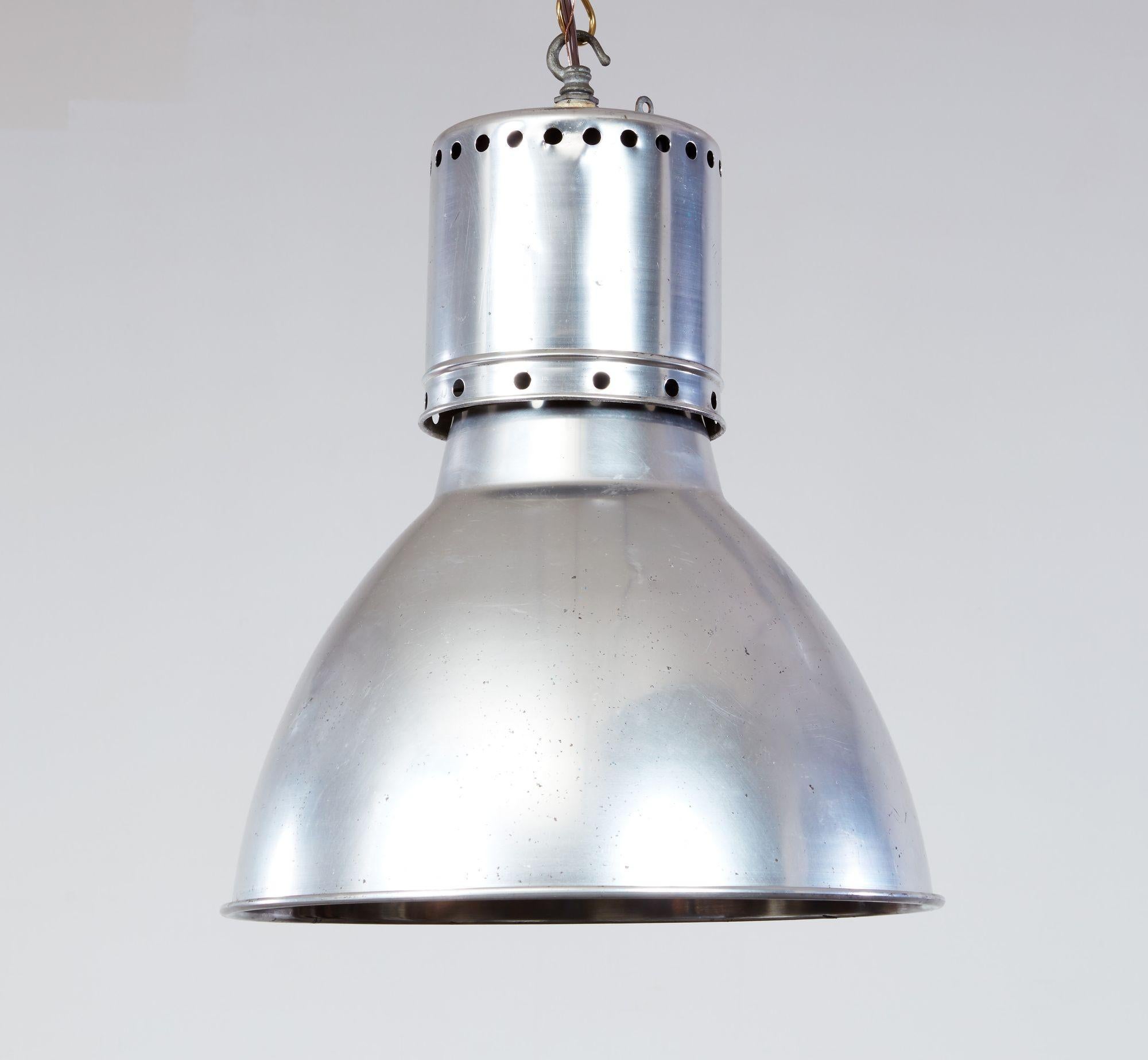 Pair of Aluminum Dome Pendant Lights For Sale 6