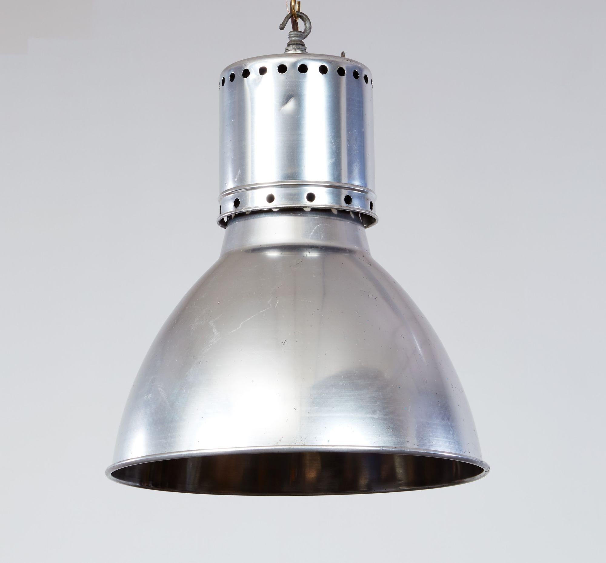 Pair of Aluminum Dome Pendant Lights For Sale 7