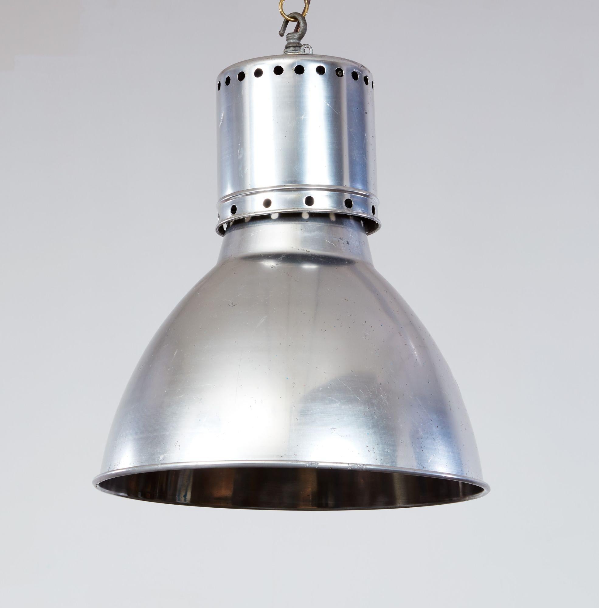 Pair of Aluminum Dome Pendant Lights For Sale 9