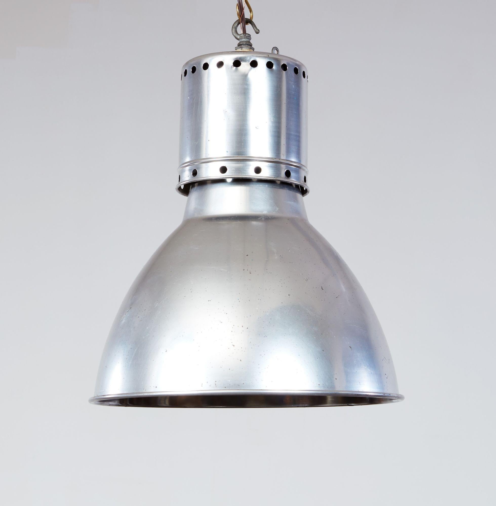 Pair of Aluminum Dome Pendant Lights For Sale 11