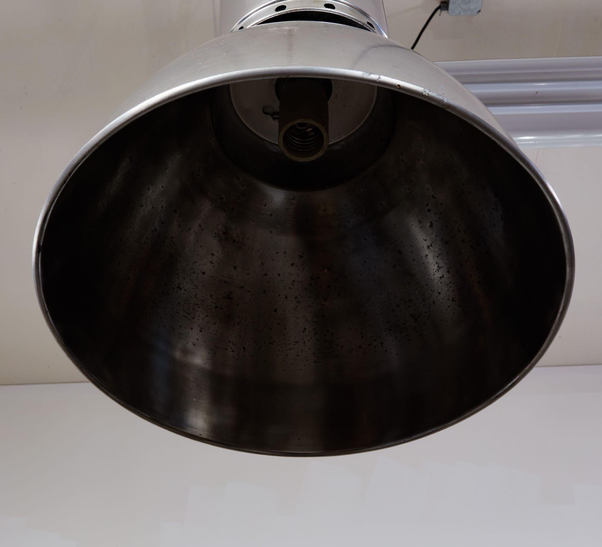 English Pair of Aluminum Dome Pendant Lights For Sale