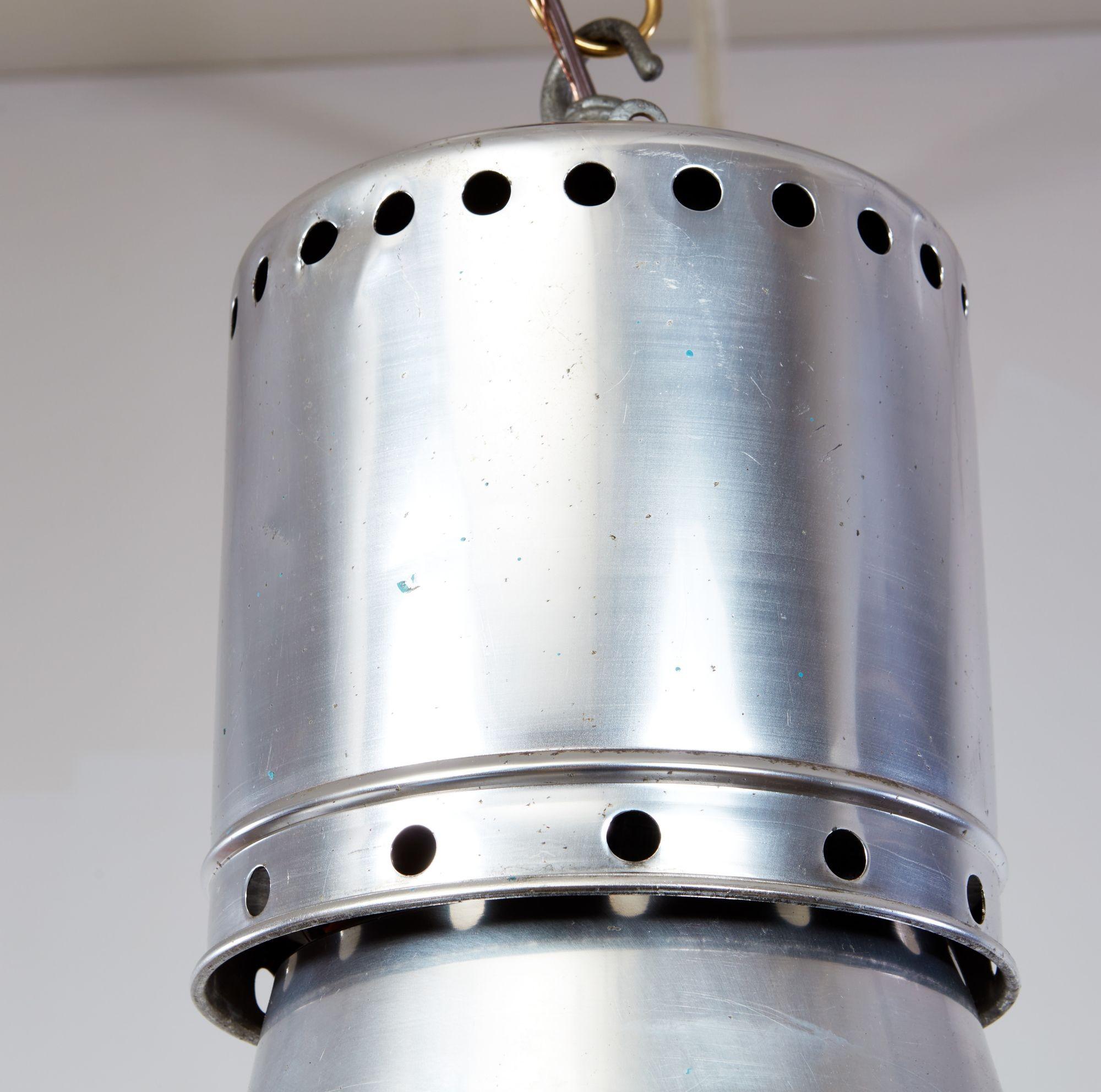 Mid-20th Century Pair of Aluminum Dome Pendant Lights For Sale