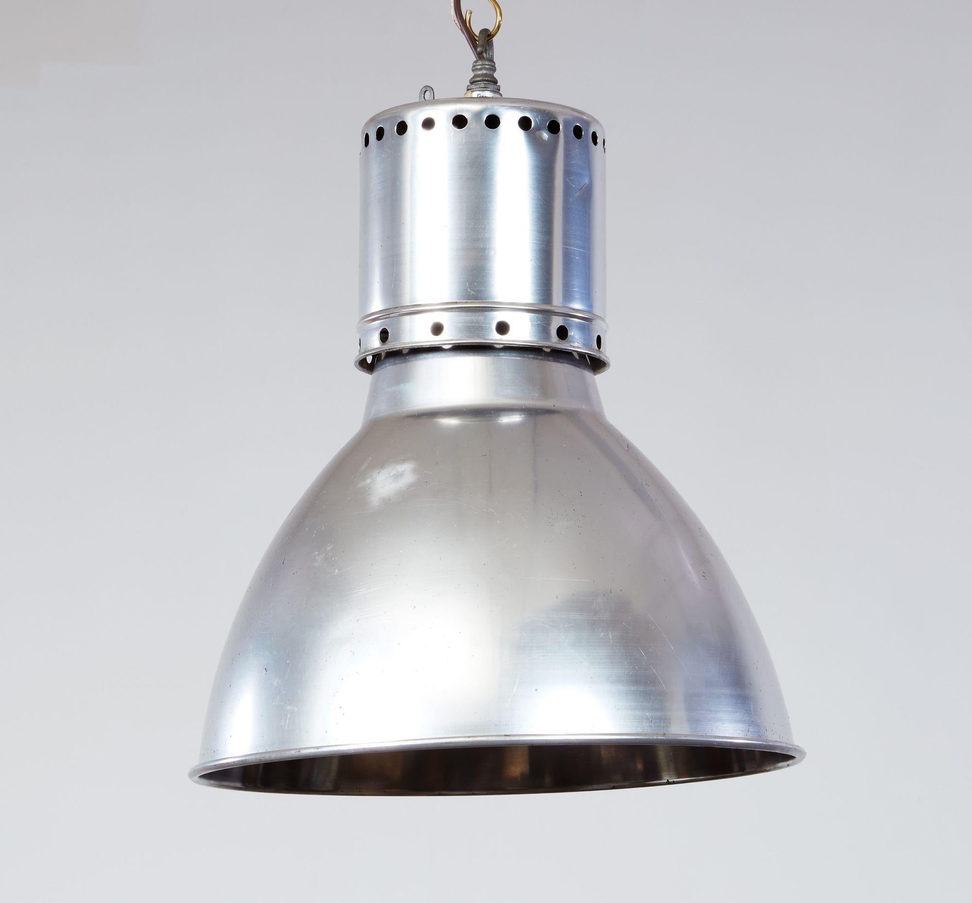 Pair of Aluminum Dome Pendant Lights For Sale 2