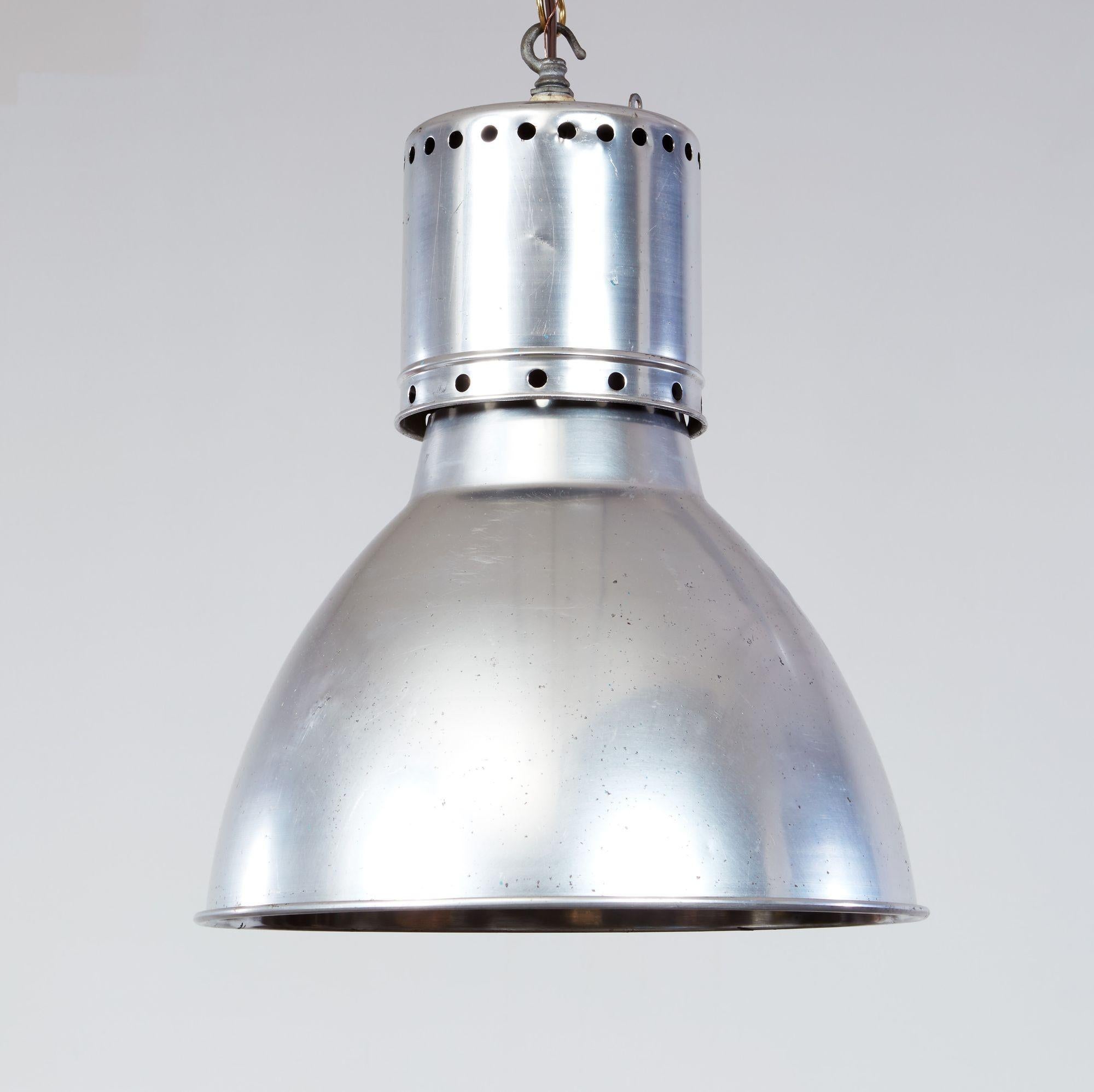 Pair of Aluminum Dome Pendant Lights For Sale 4