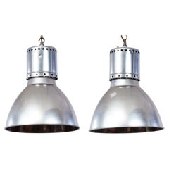 Pair of Aluminum Dome Pendant Lights