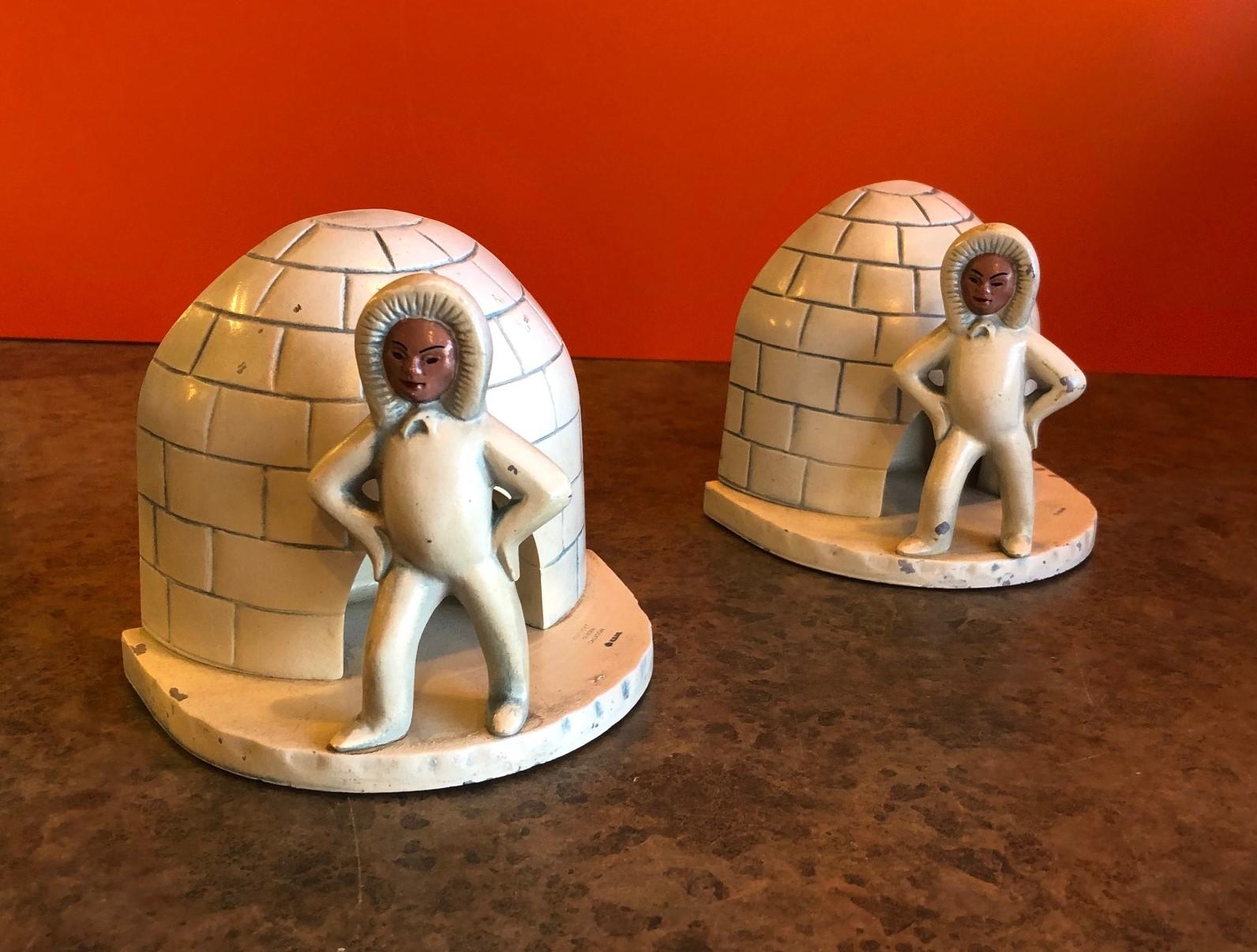 American Pair of Aluminum Eskimo / Igloo Bookends by Kentucky Tavern Creations For Sale