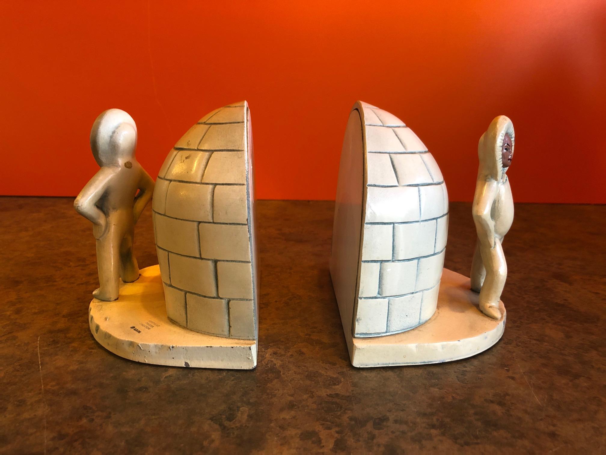 Cast Pair of Aluminum Eskimo / Igloo Bookends by Kentucky Tavern Creations For Sale