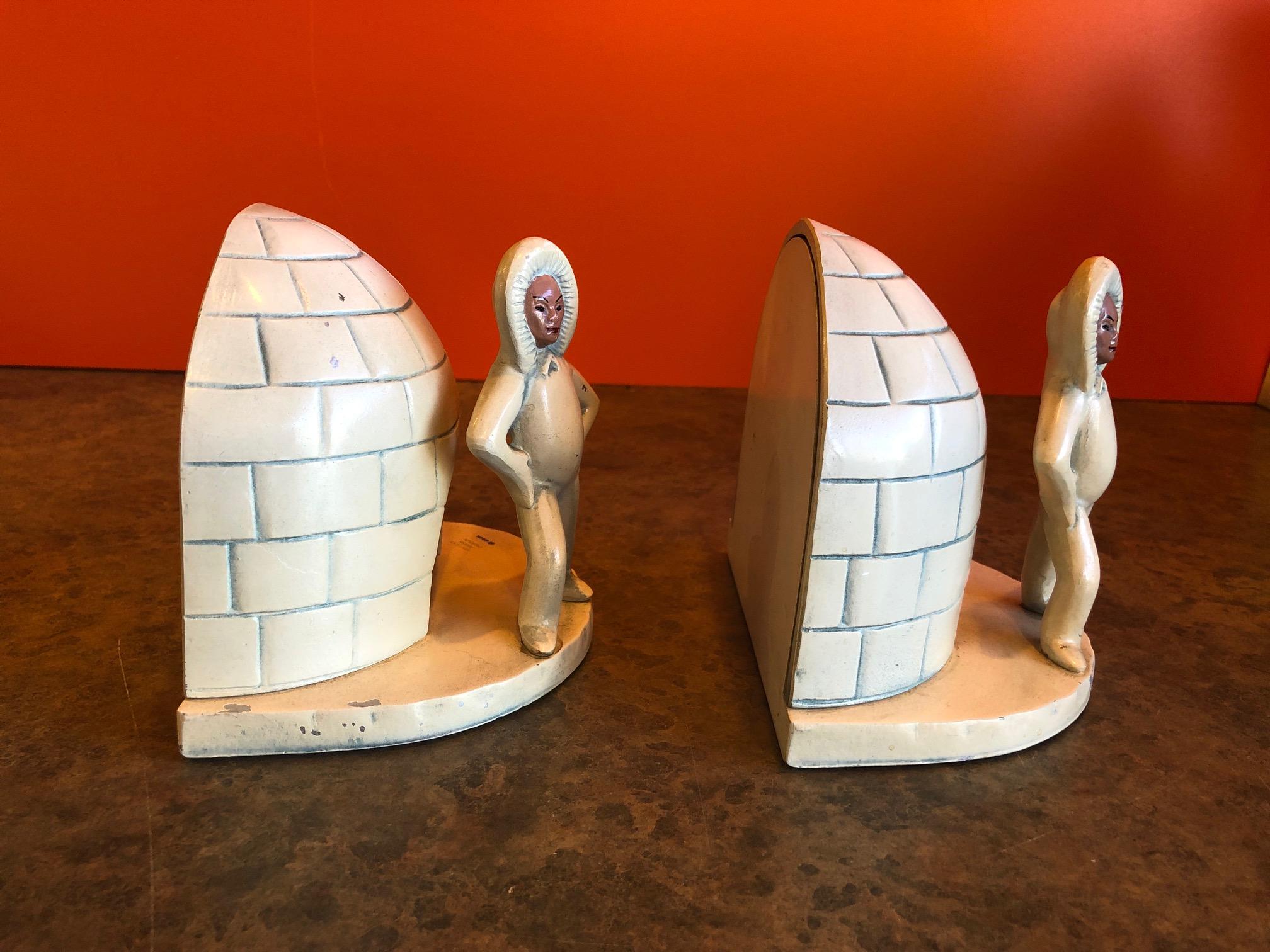 20th Century Pair of Aluminum Eskimo / Igloo Bookends by Kentucky Tavern Creations For Sale