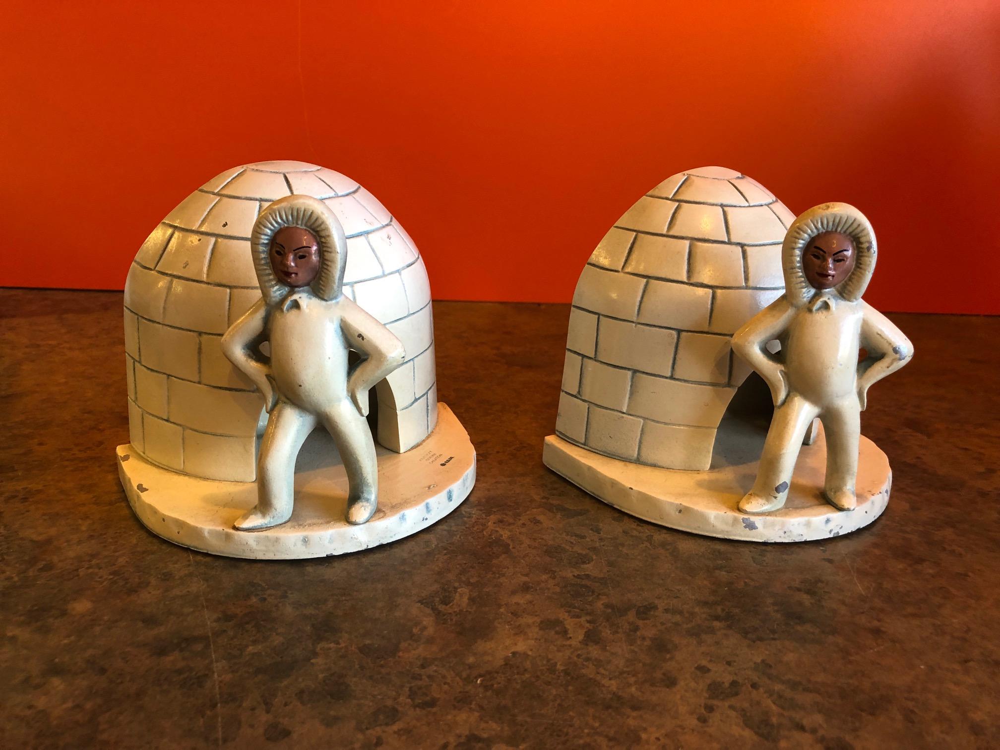 Pair of Aluminum Eskimo / Igloo Bookends by Kentucky Tavern Creations For Sale 1