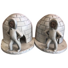 Antique Pair of Aluminum Eskimo / Igloo Bookends by Kentucky Tavern Creations