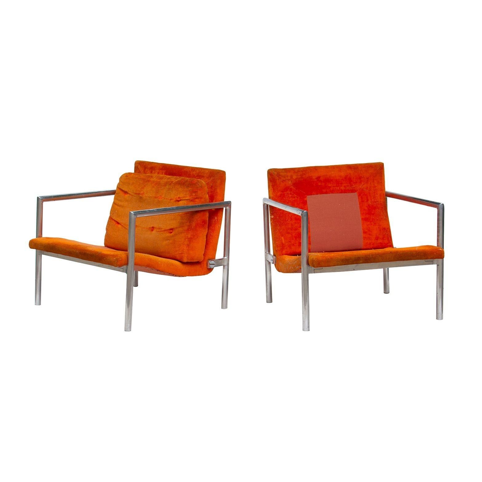Mid-Century Modern Paire de chaises longues en aluminium de Founders à la manière de Harvey Probber en vente