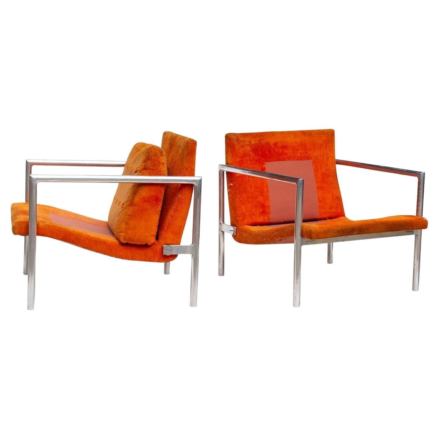 Coppia di sedie da salotto con struttura in alluminio di Founders secondo lo stile di Harvey Probber