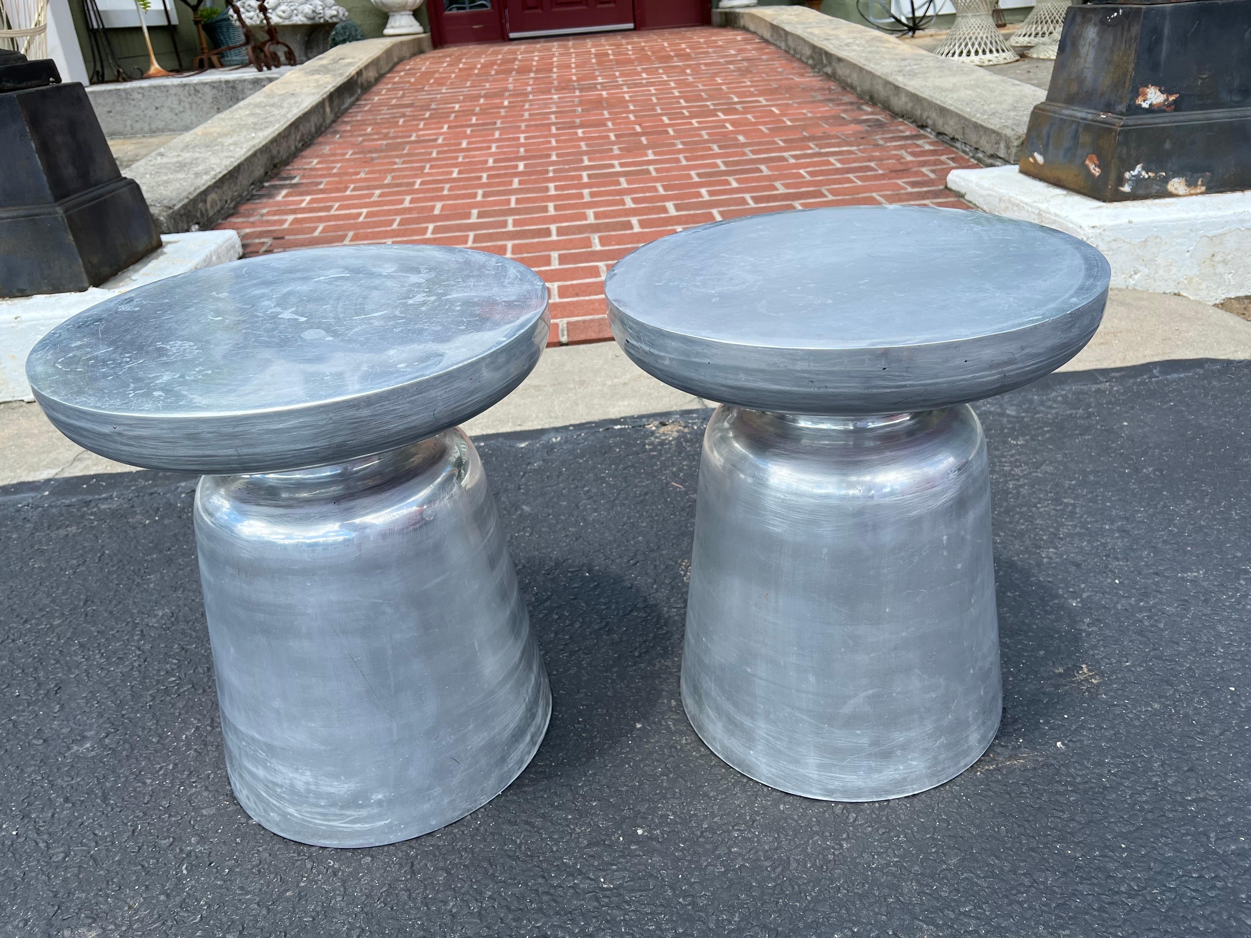 Polished Pair of Aluminum Martini Tables