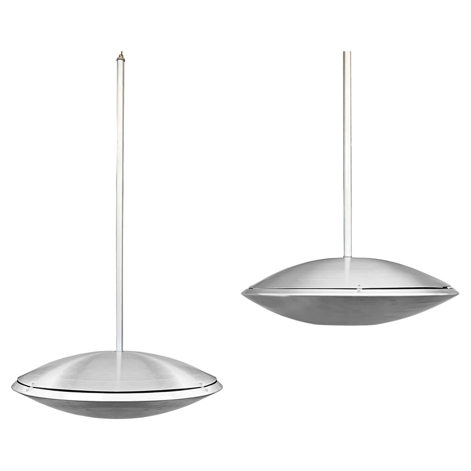 Pair of Aluminum Saucer Lamps Space Age Mid-Century Modern For Sale