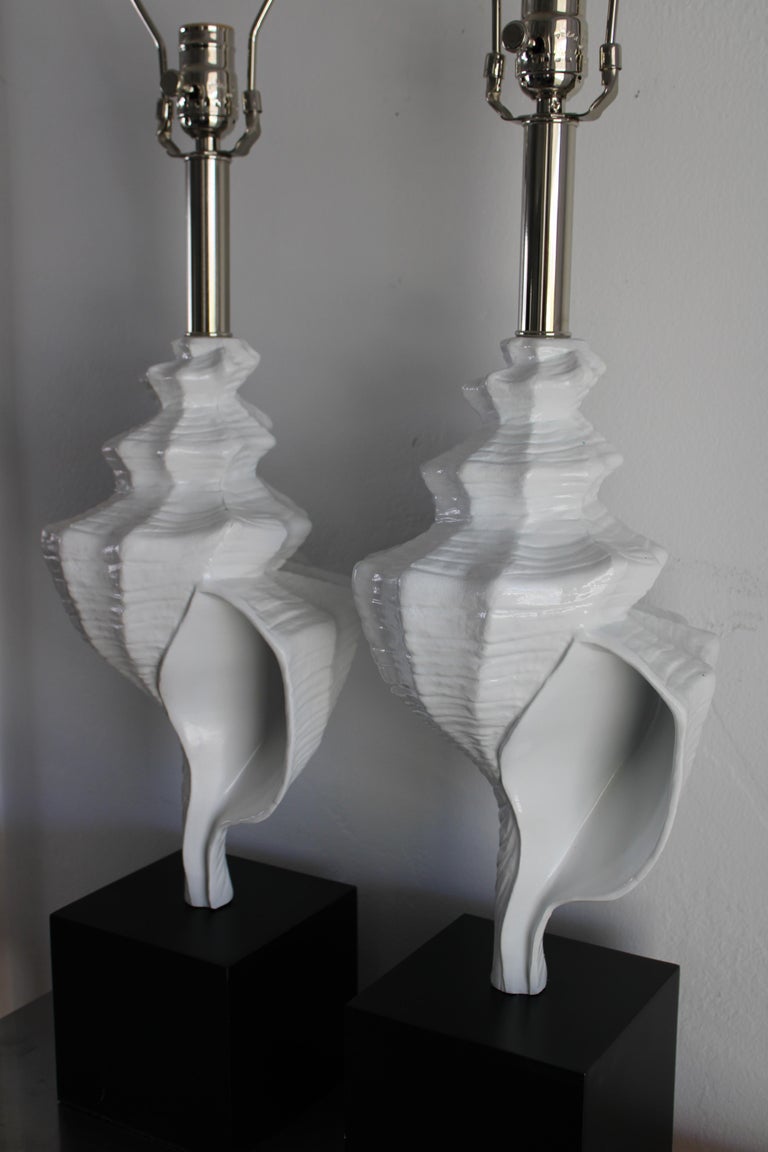Pair of Aluminum Seashell Lamps Attributed to the Laurel Lamp Co. For ...