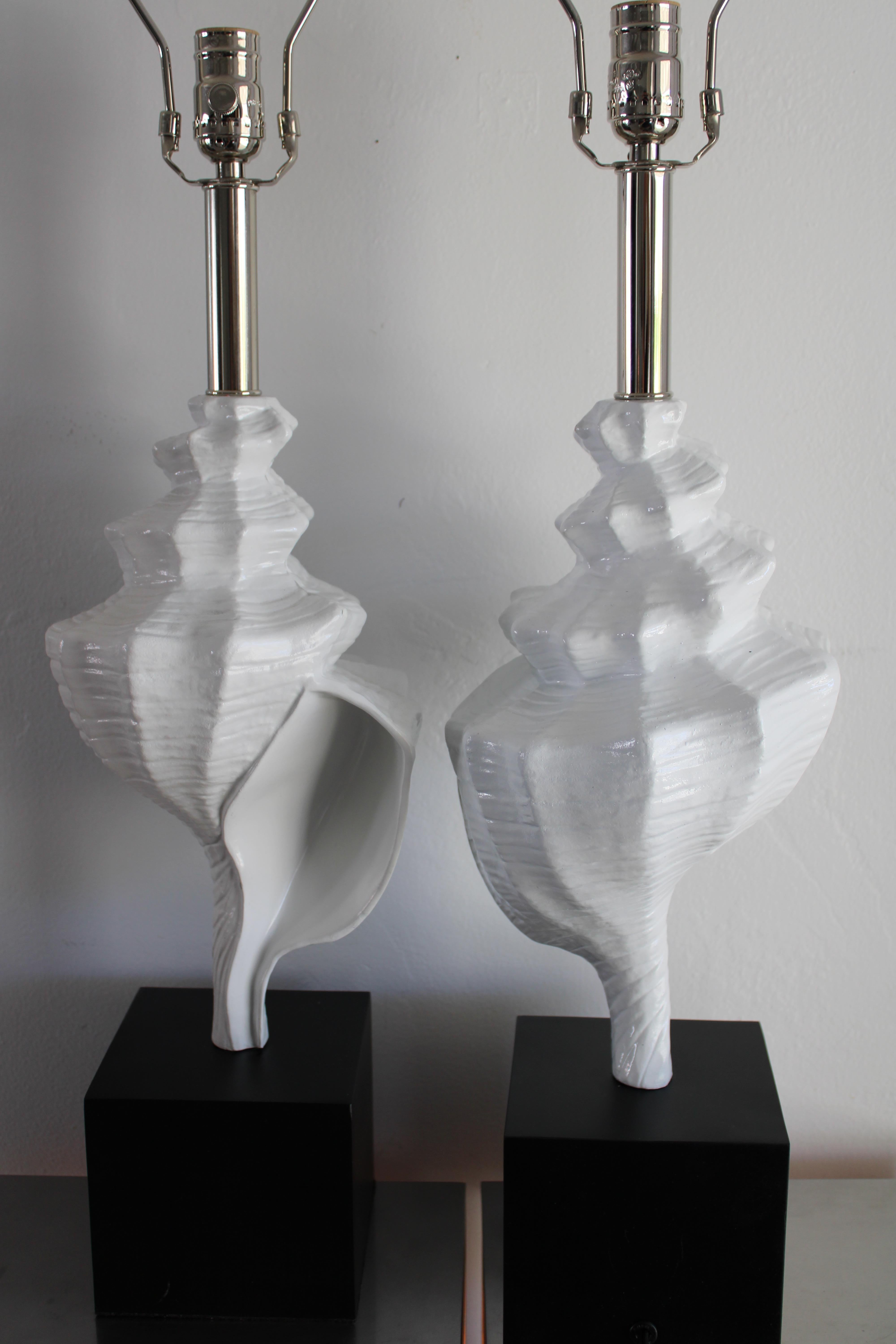 American Pair of Aluminum Seashell Lamps Attributed to the Laurel Lamp Co.