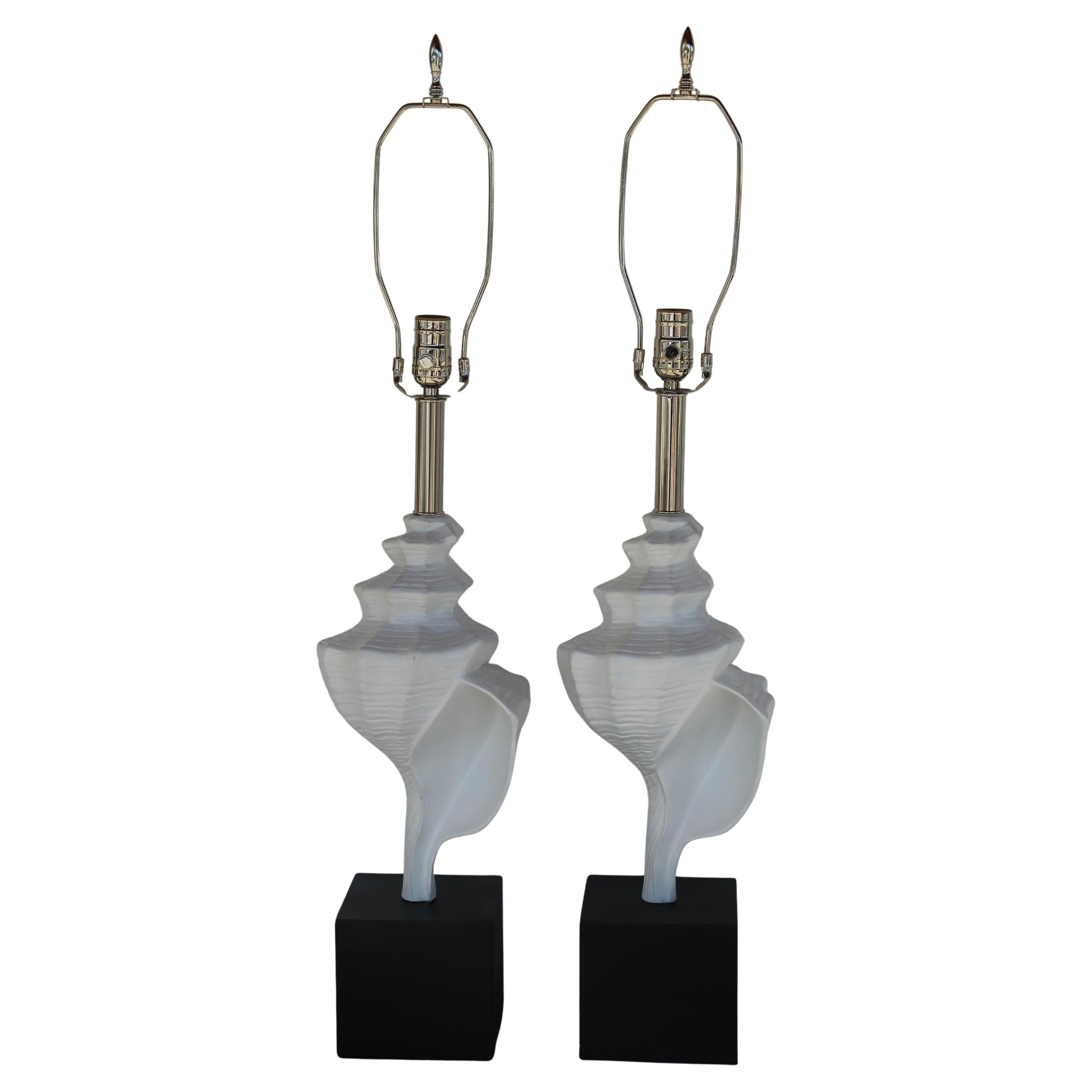 Pair of Aluminum Seashell Lamps Attributed to the Laurel Lamp Co.