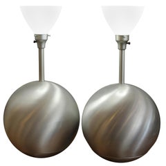 Pair of Aluminum Sphere Lamps by Raymor