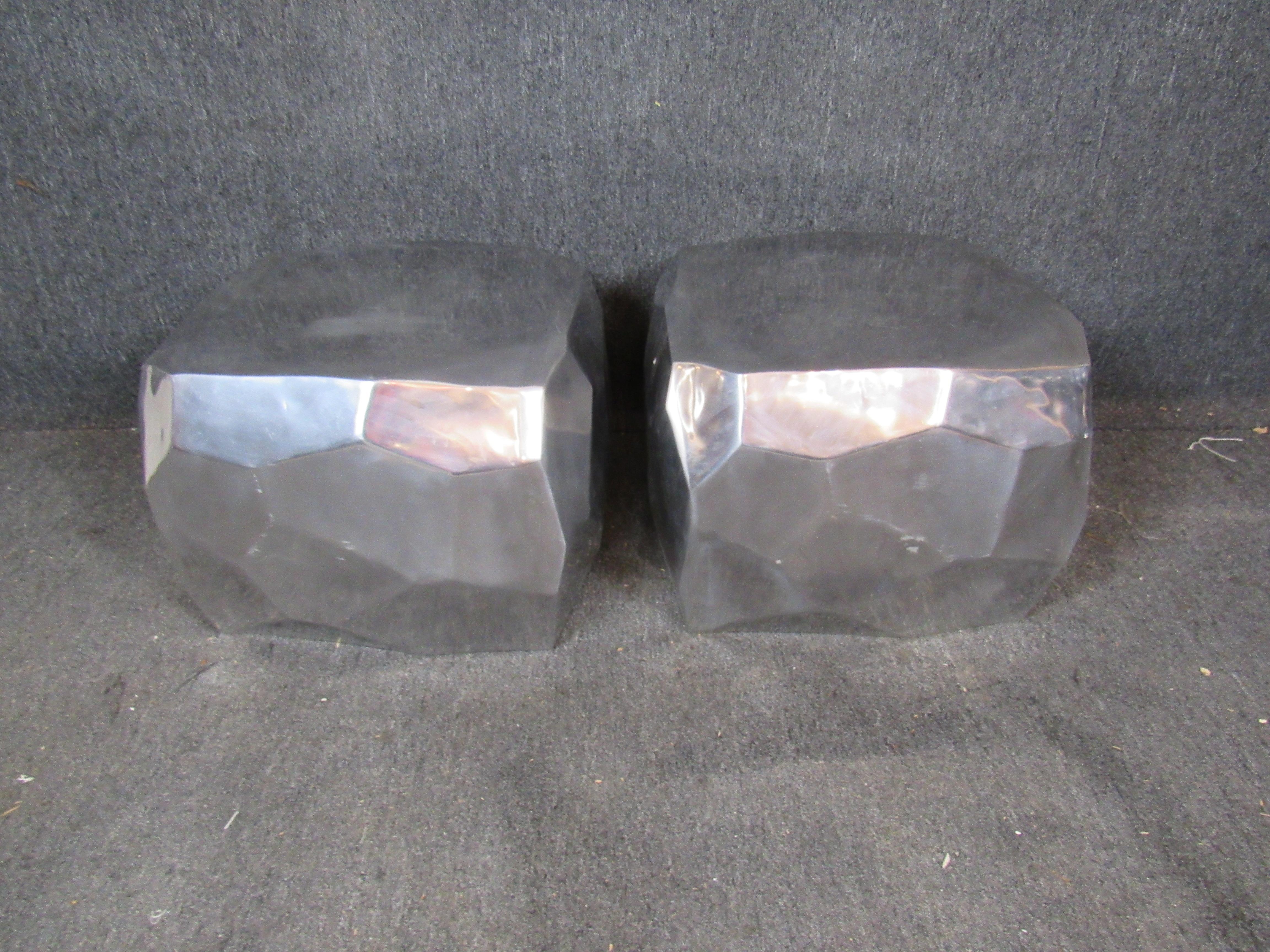 Mid-Century Modern Pair of Aluminum Tables in the Shape of Rocks