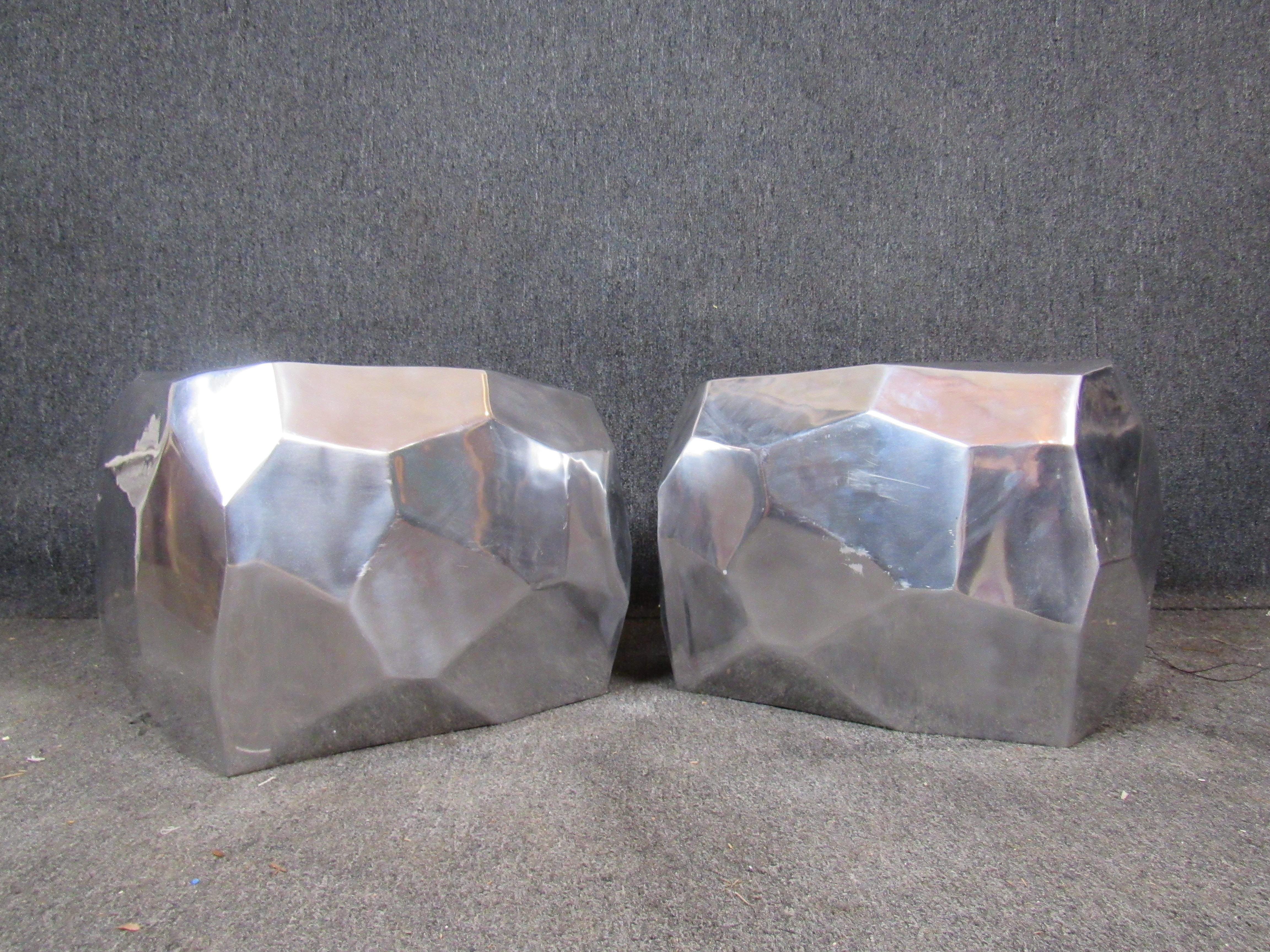 Pair of Aluminum Tables in the Shape of Rocks In Good Condition In Brooklyn, NY