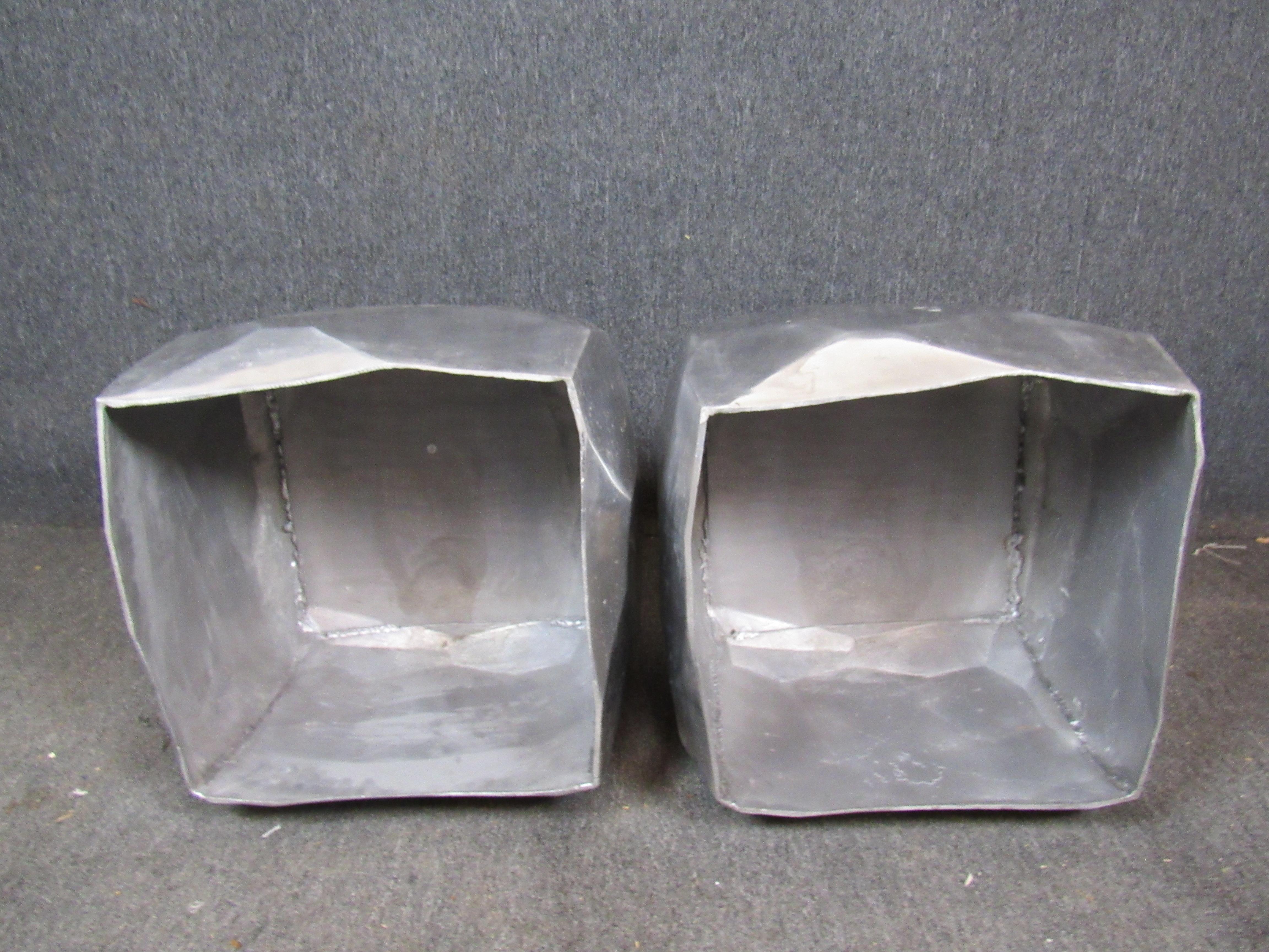 Pair of Aluminum Tables in the Shape of Rocks 1
