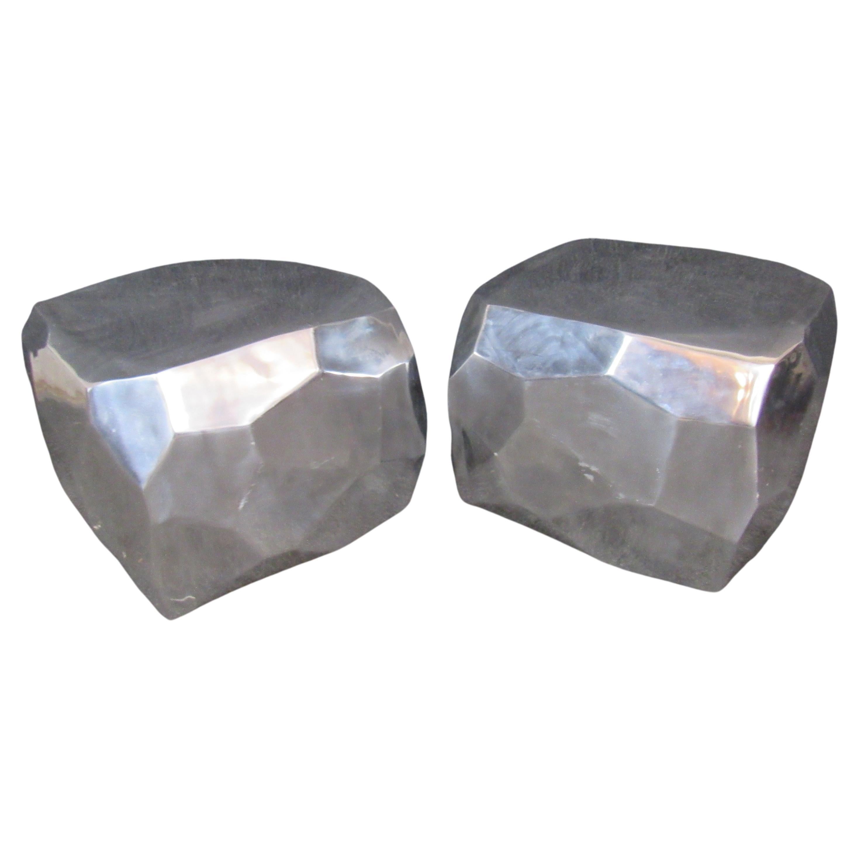 Pair of Aluminum Tables in the Shape of Rocks