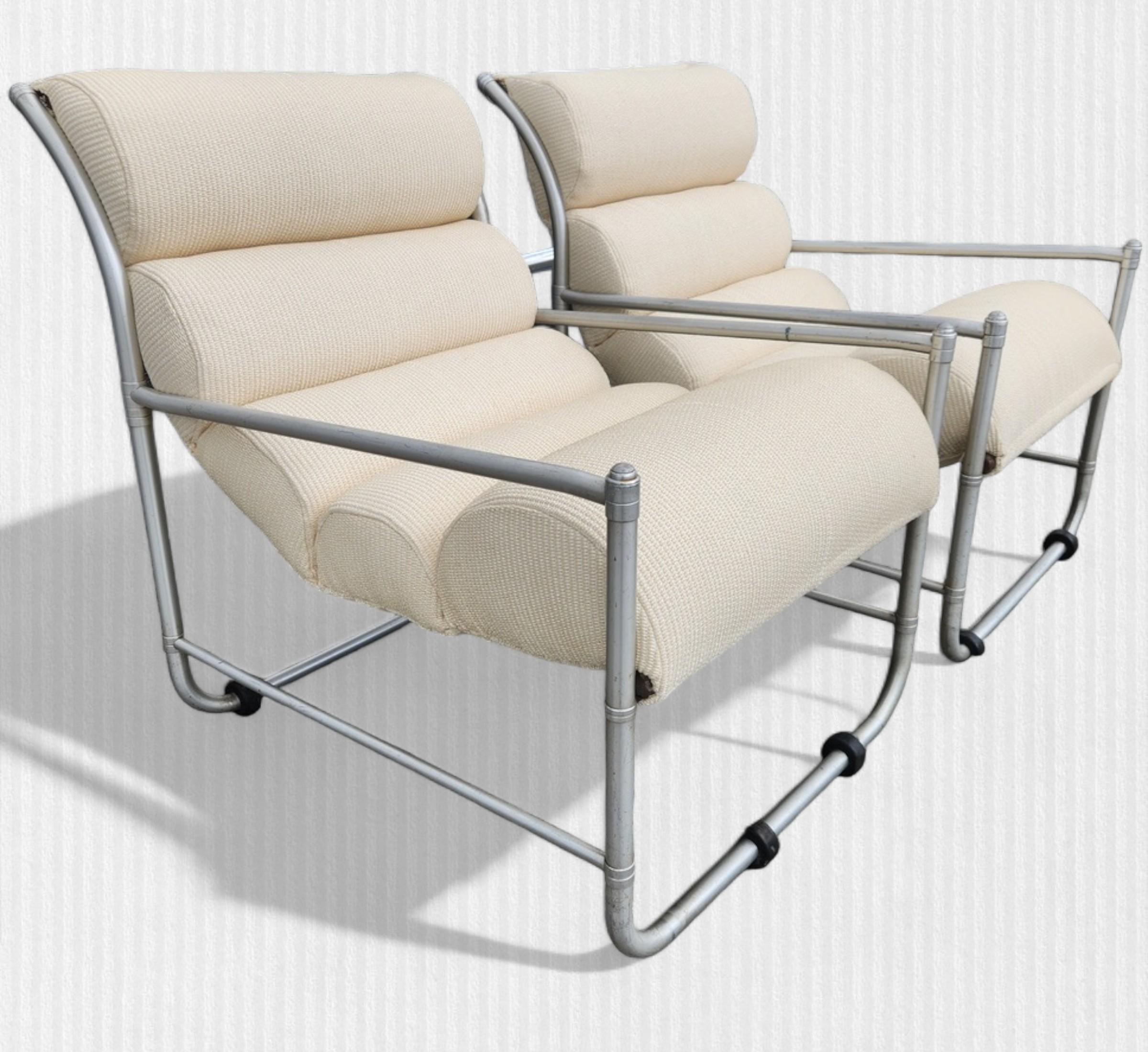 Bauhaus Pair of Aluminum Warren McArthur Sling Chaises / Lounge Chairs, 1938 For Sale