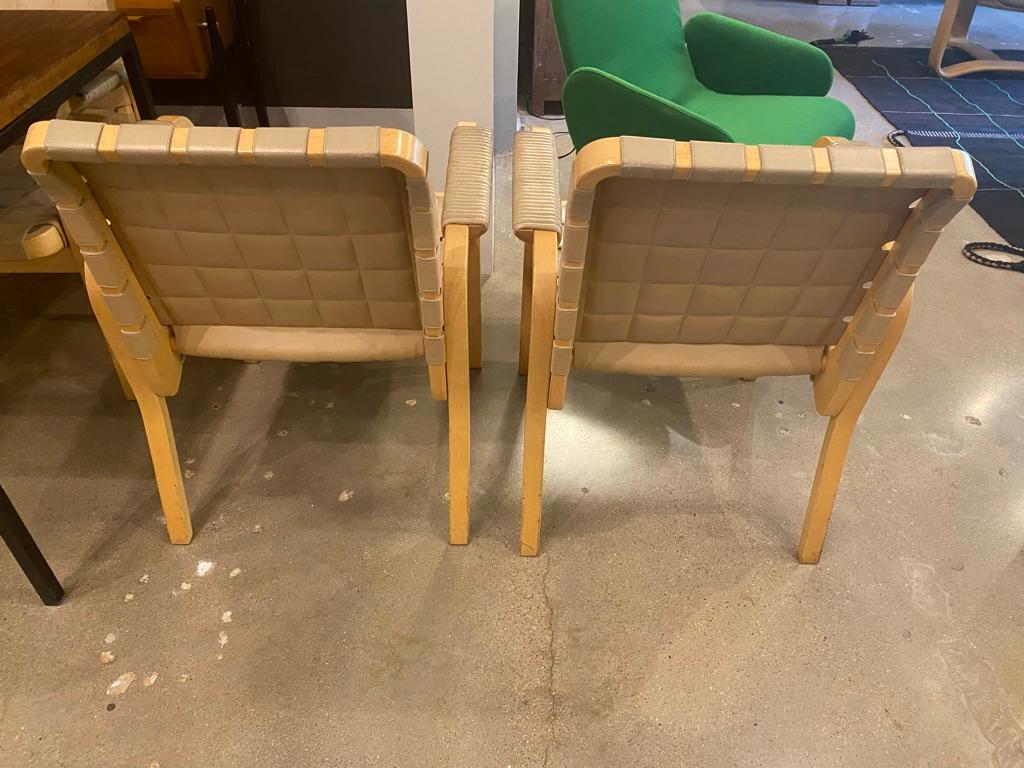 Scandinavian Modern Pair of Alvar Aalto Armchairs with Buff Leather Straps, Finland, 1960's