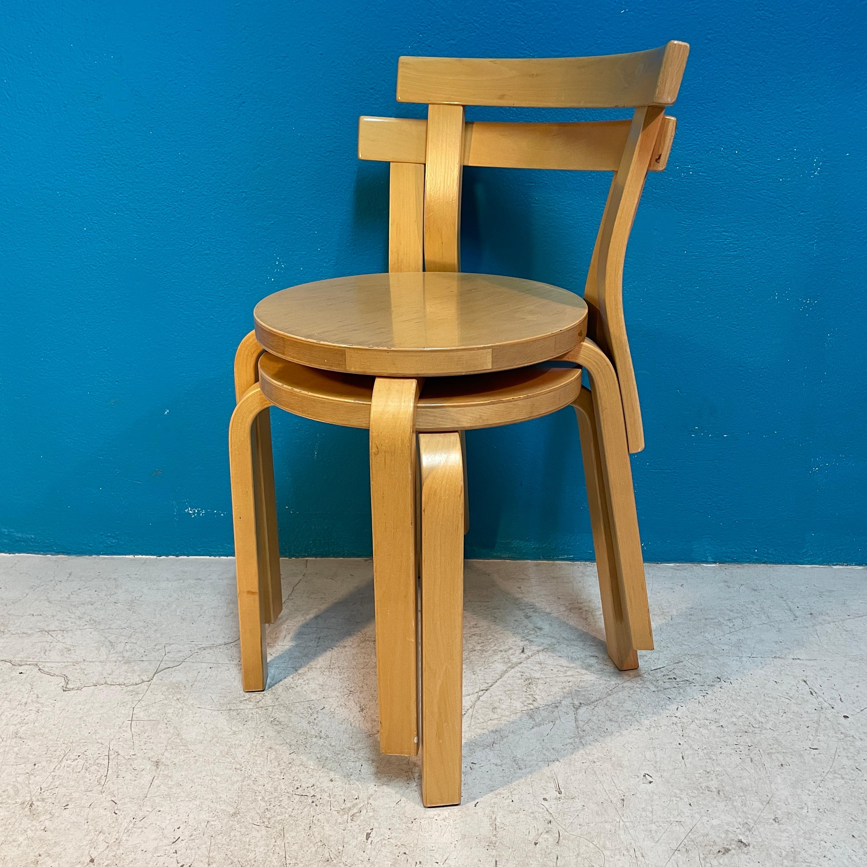 Pair of Alvar Aalto Chairs Model 68 for Artek, Scandinavian Modern 2