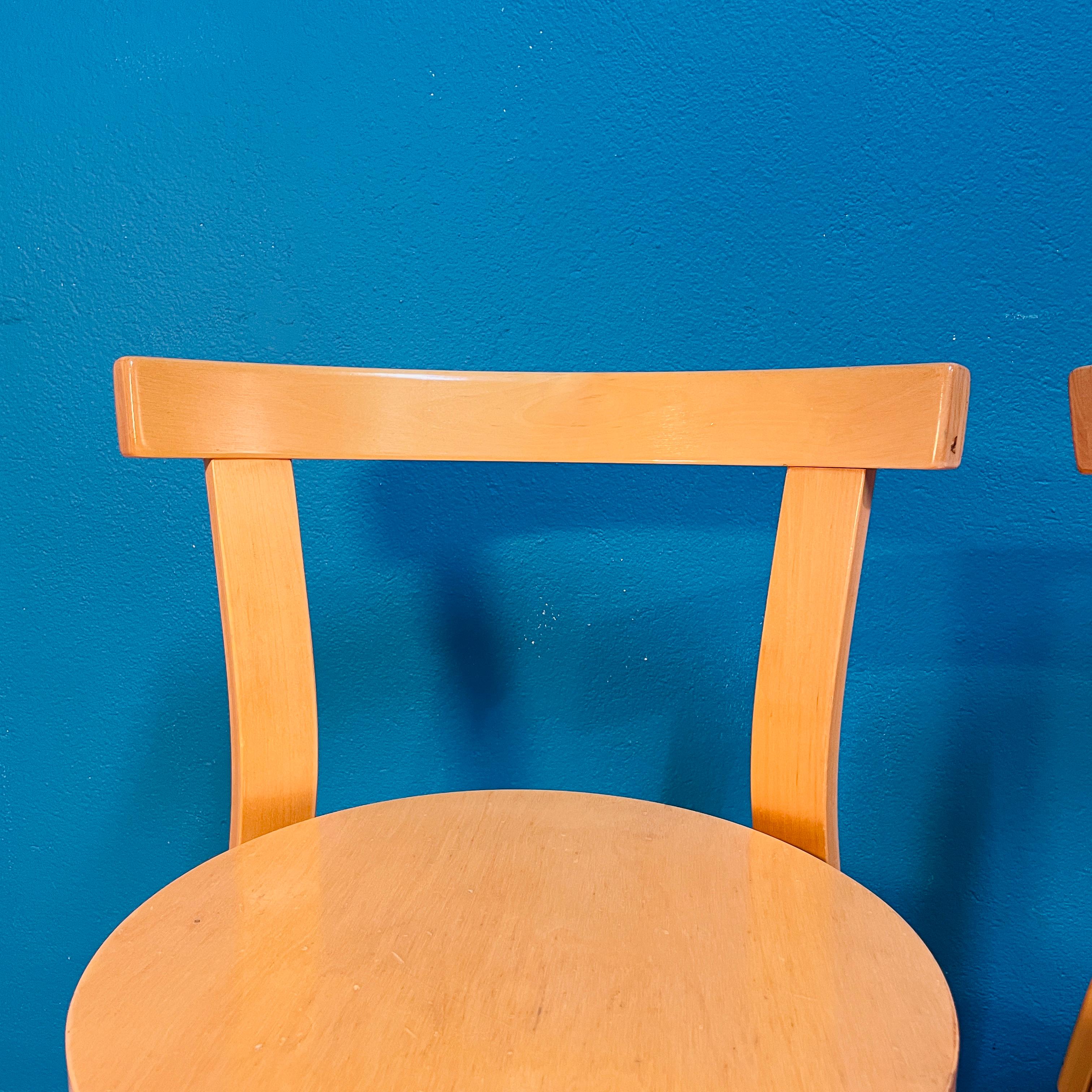 Birch Pair of Alvar Aalto Chairs Model 68 for Artek, Scandinavian Modern
