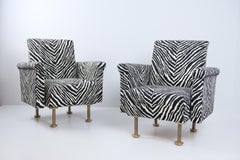 Pair of Alvar Aalto Commissioned Armchairs, Enso Gutzeit, Zebra and Brass, 1962