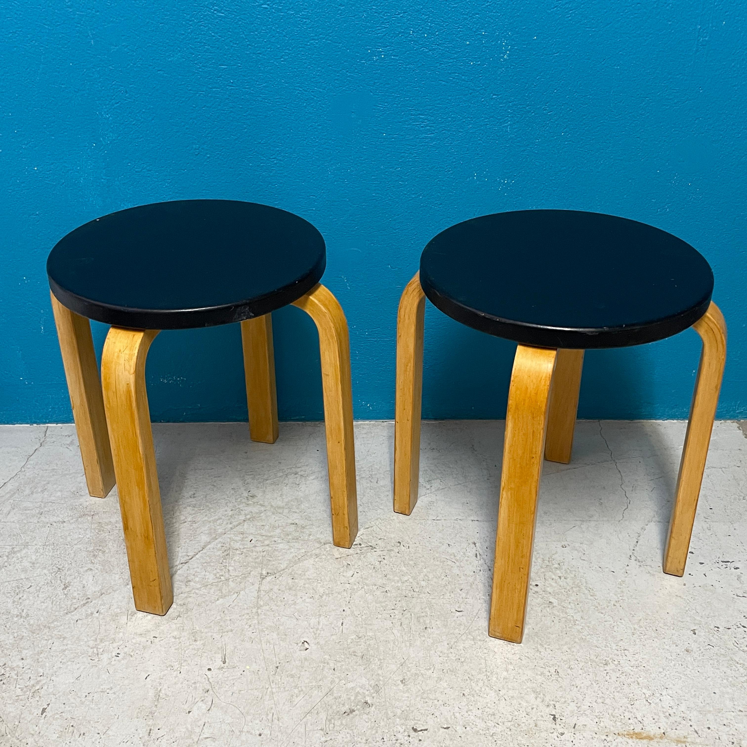 Stool E60, designed by Alvar Aalto for Artek, is one of the icons of Finnish furniture design. The four-legged Aalto stool is still today a beautiful, genius product whose simple shape will always be modern.

This Pair of Aalto e60 stools has