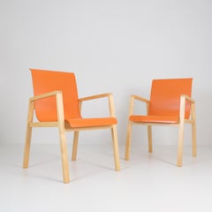 Pair of Alvar Aalto Hallway Armchairs Model 403 in Birch & Orange, Artek 2008