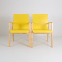 Pair of Alvar Aalto Hallway Armchairs Model 403 in Birch & Yellow, Artek 2008