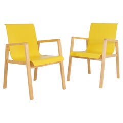Pair of Alvar Aalto Hallway Armchairs Model 403 in Birch & Yellow, Artek 2008