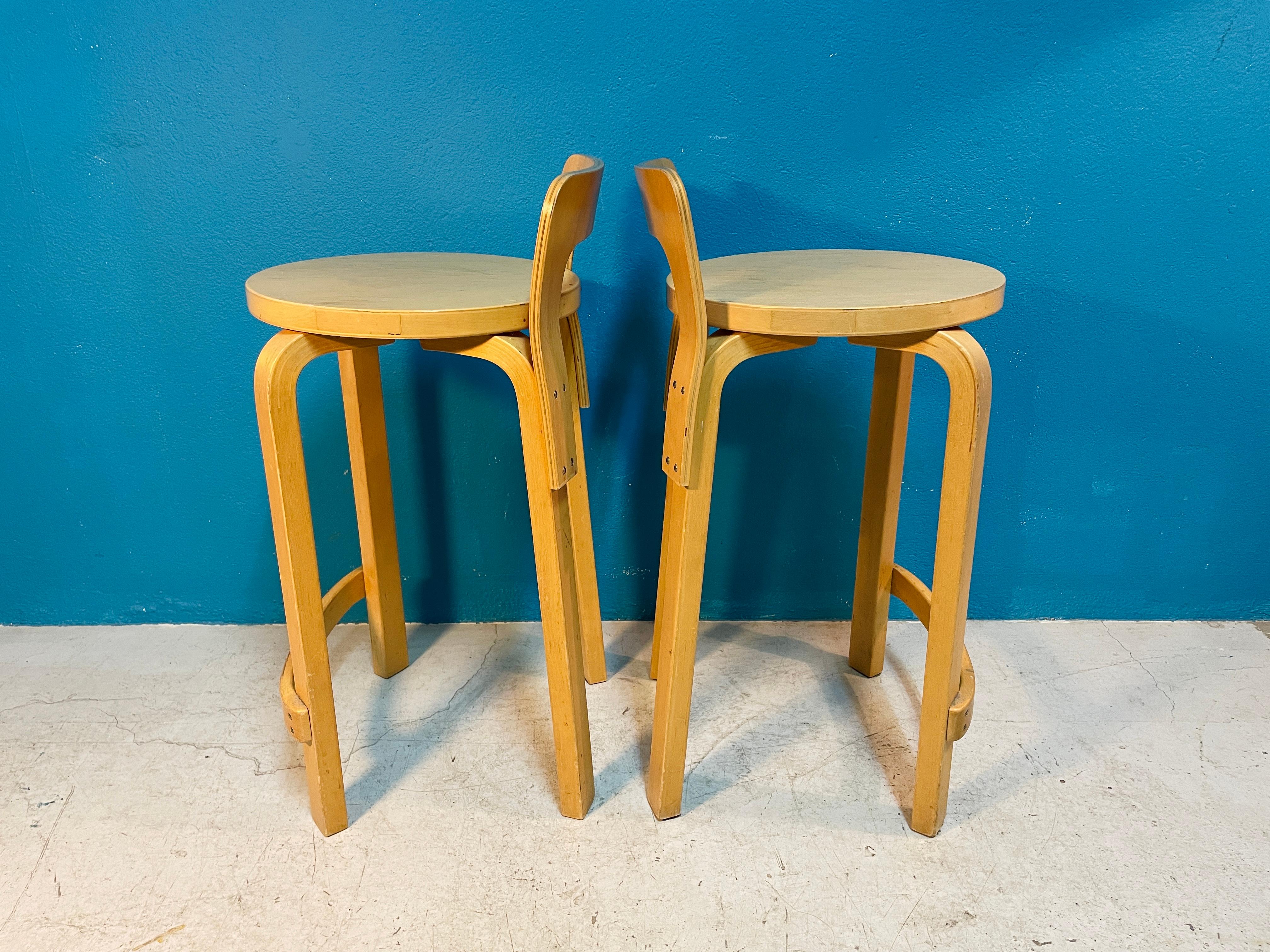 Pair of Alvar Aalto k65 High Chairs for Artek Finland 3