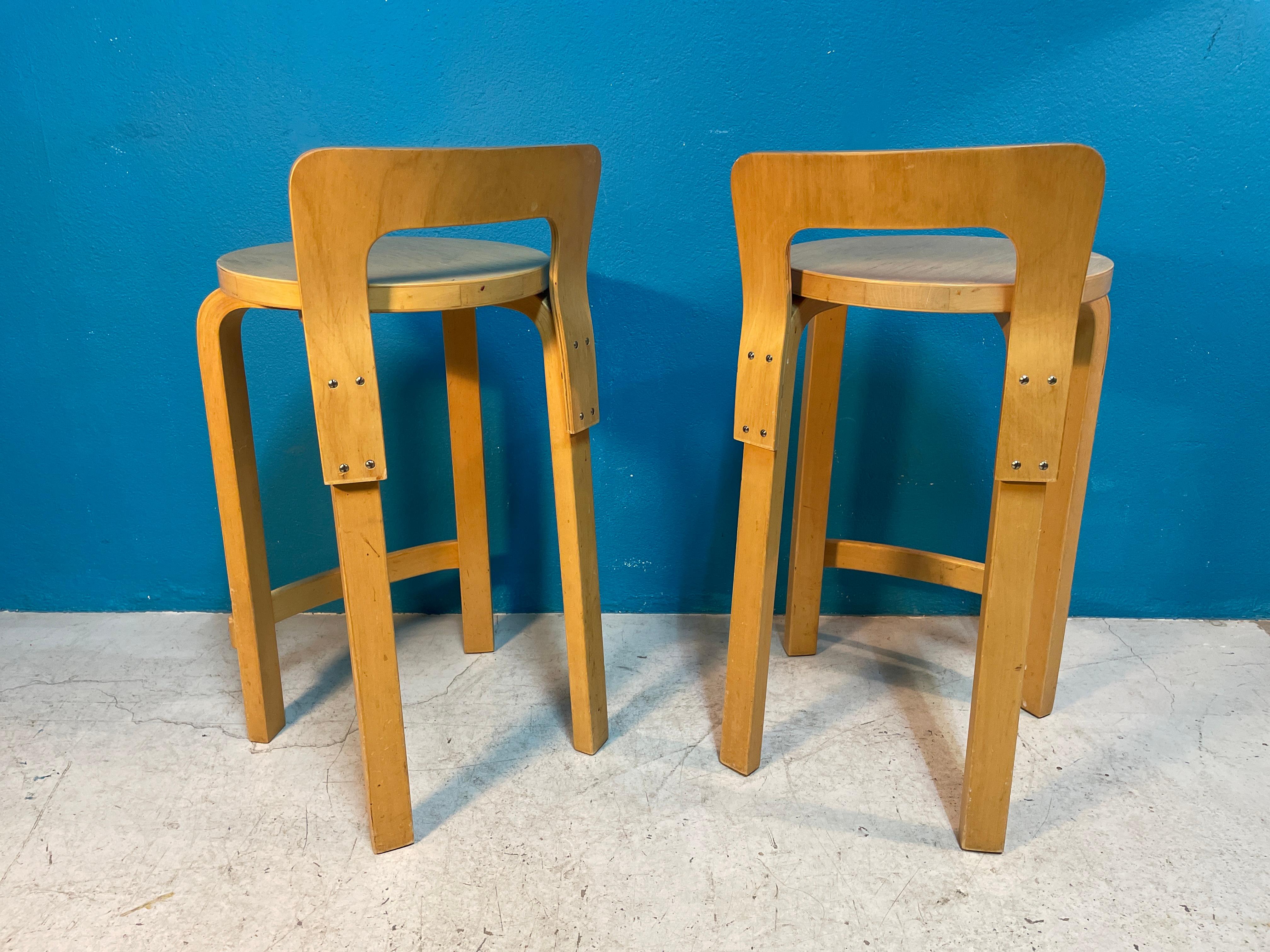 Scandinavian Modern Pair of Alvar Aalto k65 High Chairs for Artek Finland