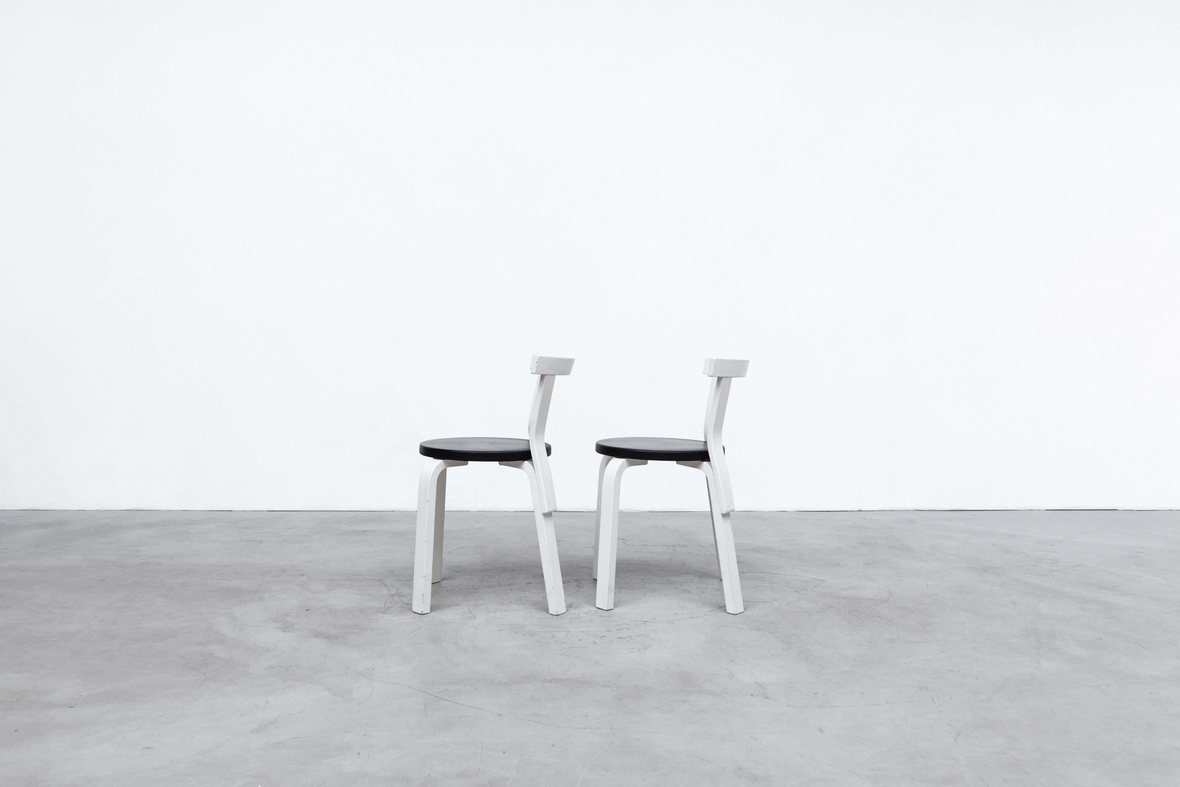 Dutch Pair of Alvar Aalto Overpainted Black and White Artek Chairs