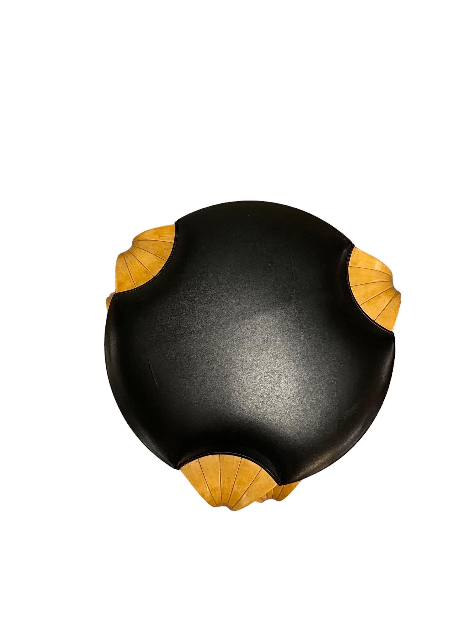 Pair of Alvar Aalto Stool X600 in Birch and Original Black Leather, Artek, 1960s 2