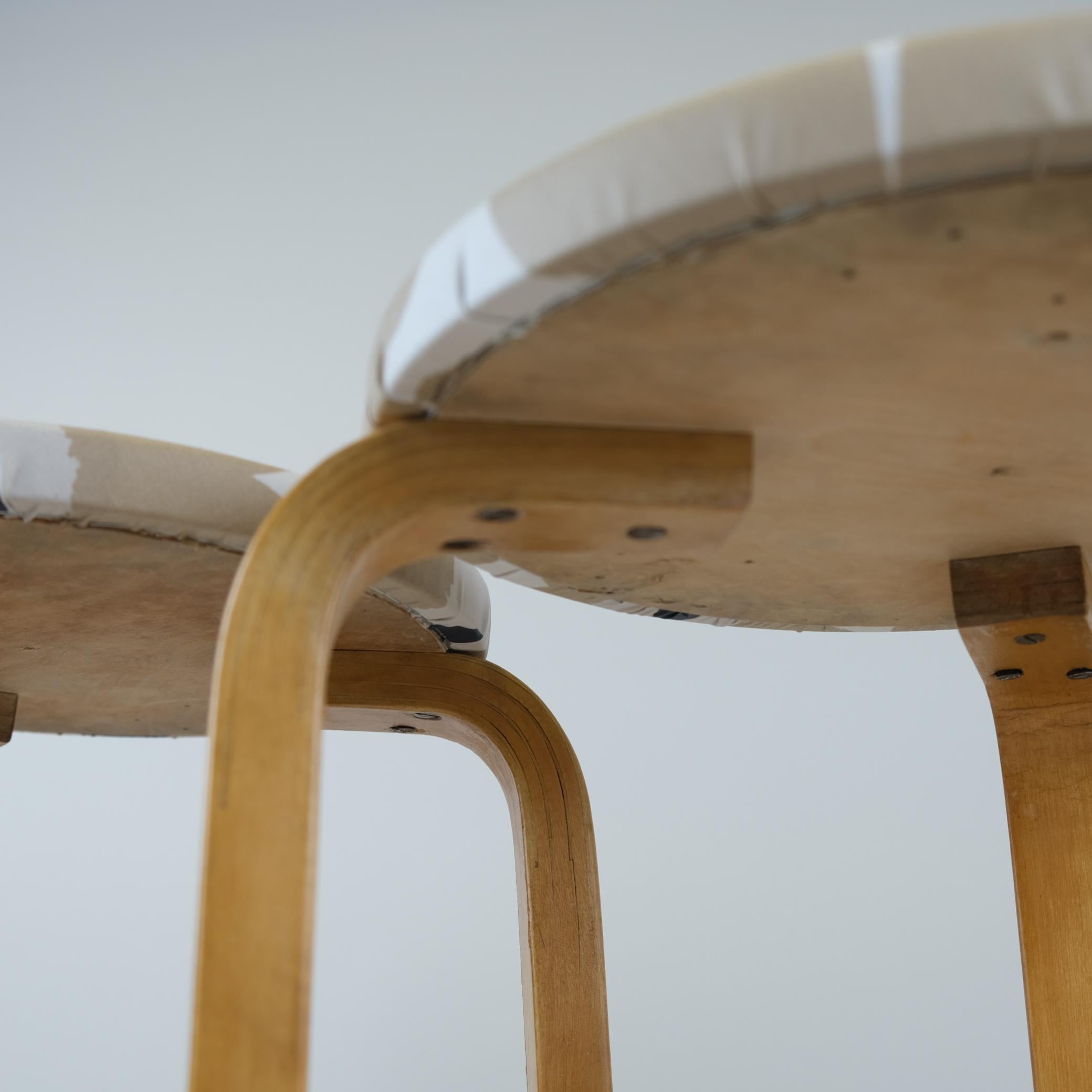 Fabric Pair of Alvar Aalto Stools Model no 60, Marimekko Unikko Textile, Artek 1940s For Sale