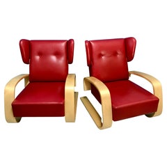 Pair of Alvar Aalto Tank Chairs, Rare High-Back Version, Artek Finland