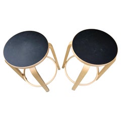 Pair of Alvar Alto for Artek Counter Height Birch w Black Tops Bar Stools