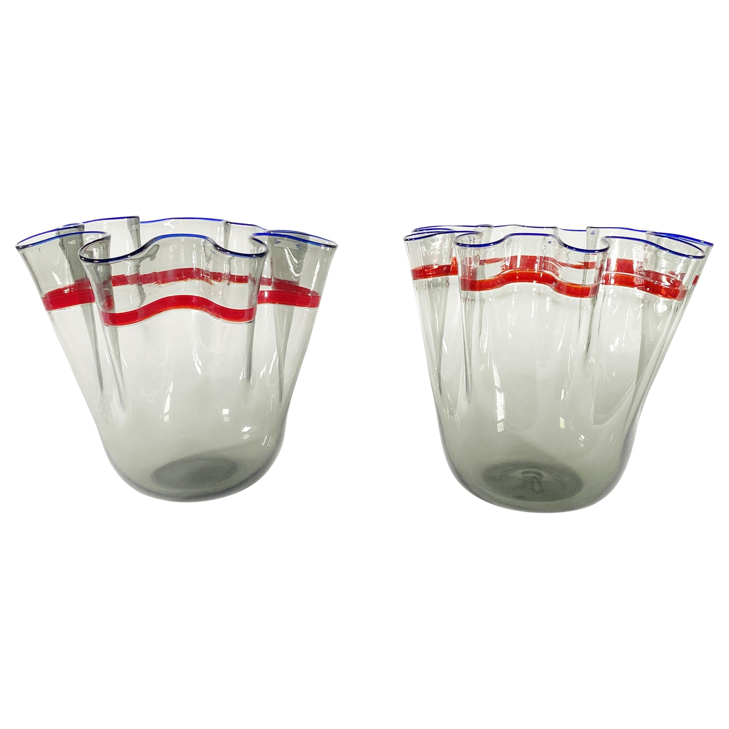 Pair of Alvise for Vistosi Italian Contemporary Handkerchief Form Vases For Sale