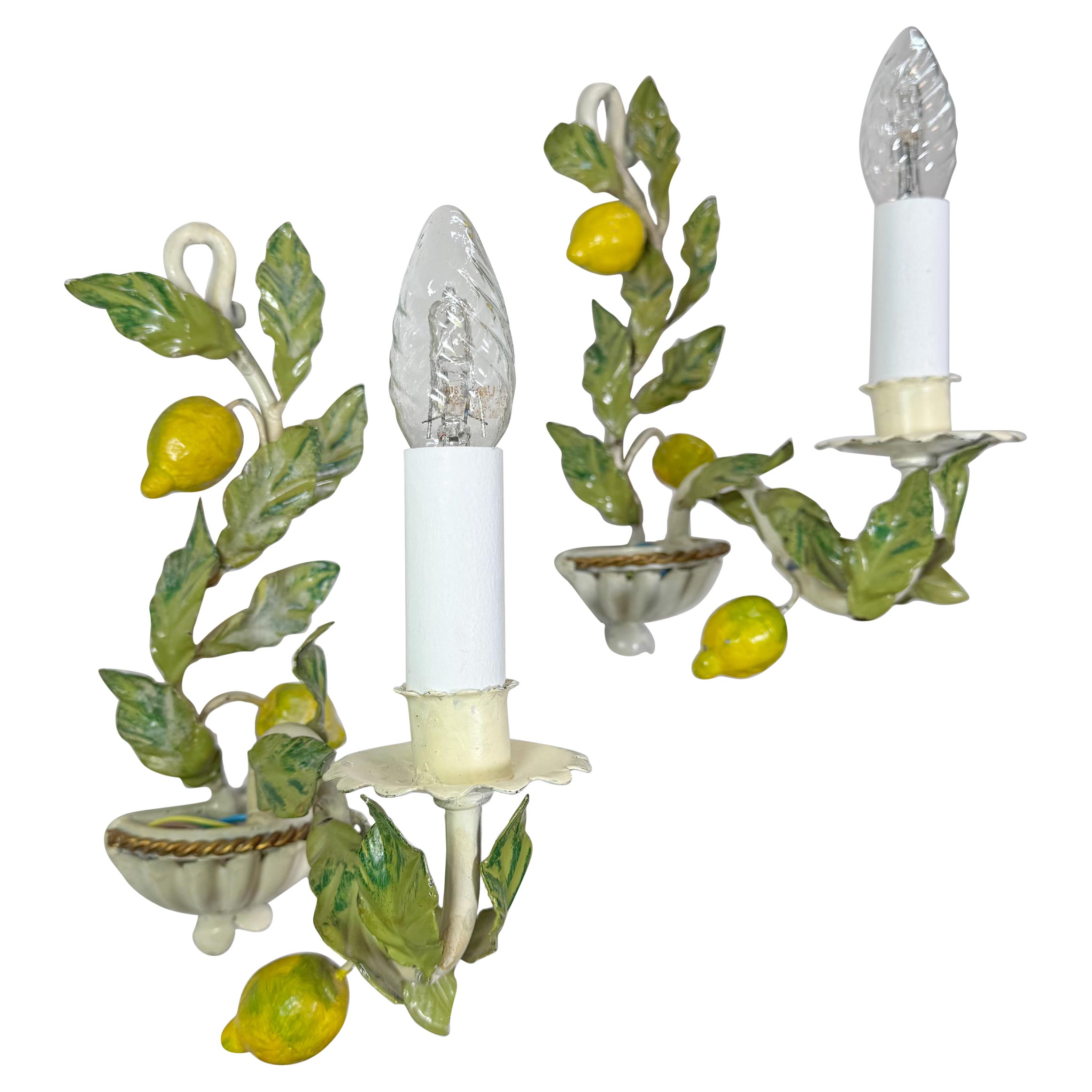 Pareja de Apliques de Tole de Limón de Amalfi Italia Años 50