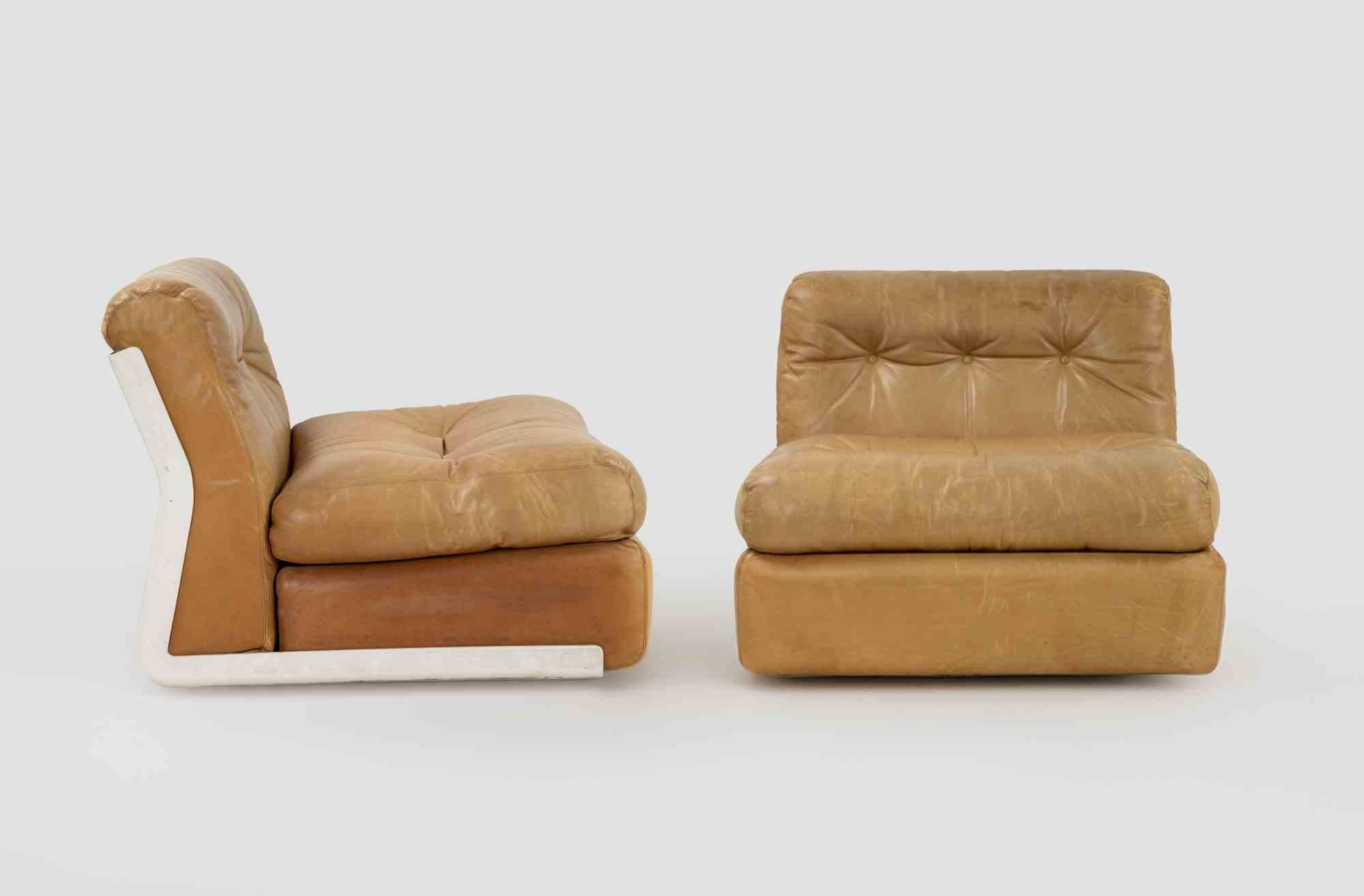 Pareja de sillones de cuero Amanta para C&B, Italia Años 60 Italiano en venta